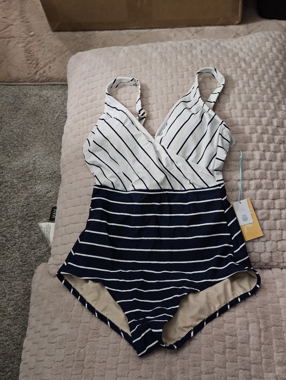 Striped One-Piece Swimsuit - Navy & White